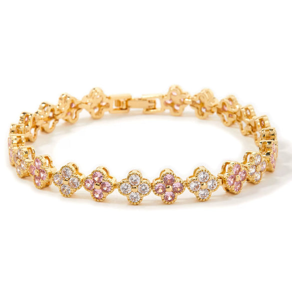 Wholesale Women's Geometric Fourleaf Clover Zircon Copper Bracelet Luxury Minimalist Design