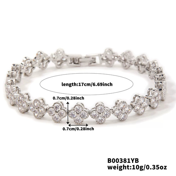 Wholesale Women's Geometric Fourleaf Clover Zircon Copper Bracelet Luxury Minimalist Design