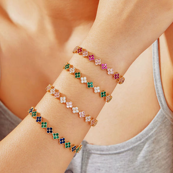 Wholesale Women's Geometric Fourleaf Clover Zircon Copper Bracelet Luxury Minimalist Design