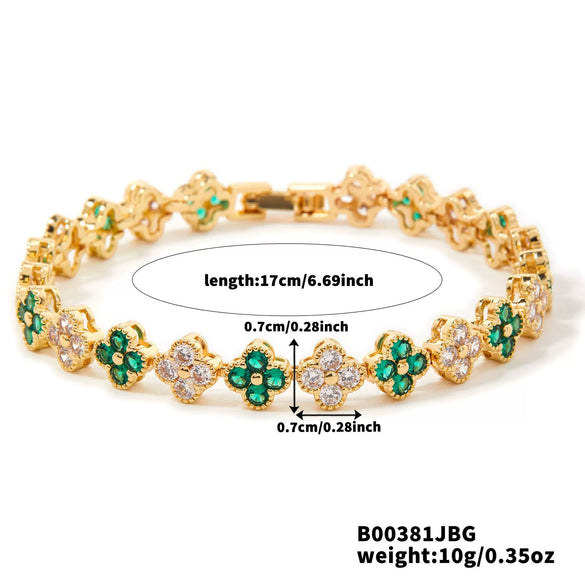 Wholesale Women's Geometric Fourleaf Clover Zircon Copper Bracelet Luxury Minimalist Design