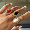 Wholesale Women's Geometric French Retro Stainless Steel Agate Inlaid Horse Eye Shaped Ring Jewelry