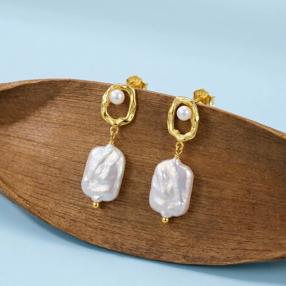 Wholesale Women's Geometric Freshwater Pearl And Zirconia 925 Silver Earrings