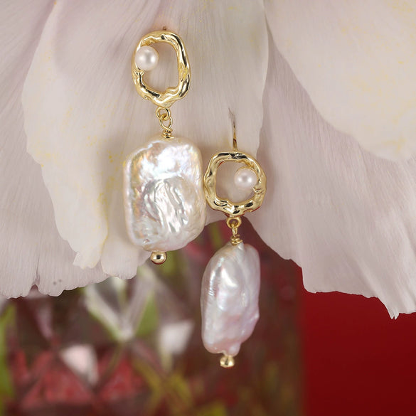 Wholesale Women's Geometric Freshwater Pearl And Zirconia 925 Silver Earrings