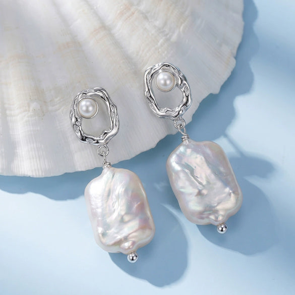Wholesale Women's Geometric Freshwater Pearl And Zirconia 925 Silver Earrings