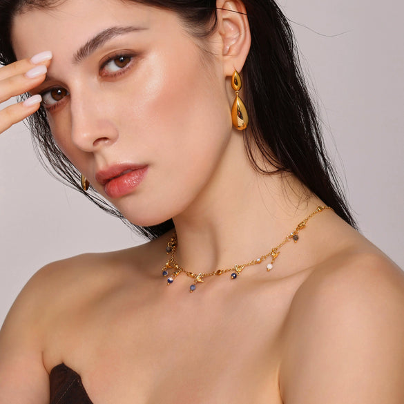 Wholesale Women's Geometric Freshwater Pearl Necklace Handmade With Titanium Steel And Zircon Electroplating