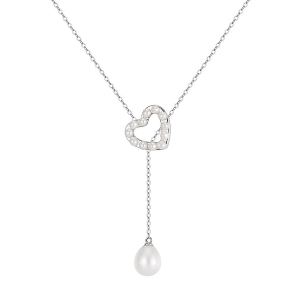 Wholesale Women's Geometric Freshwater Pearl 925 Silver Electroplated Cross Chain Heart Necklace