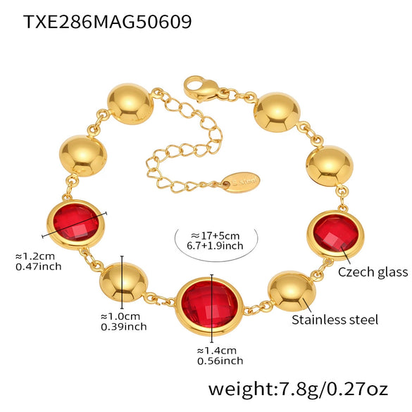 Wholesale Women's Geometric Glass Stone Stainless Steel Goldplated Stitching Bracelet Hand Jewelry