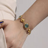 Wholesale Women's Geometric Glass Stone Stainless Steel Goldplated Stitching Bracelet Hand Jewelry
