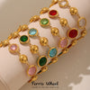 Wholesale Women's Geometric Glass Stone Stainless Steel Goldplated Stitching Bracelet Hand Jewelry