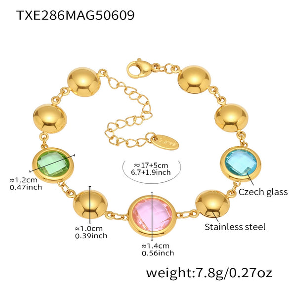Wholesale Women's Geometric Glass Stone Stainless Steel Goldplated Stitching Bracelet Hand Jewelry