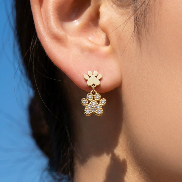 Wholesale Women's Geometric Gold Claw Print Stainless Steel Electroplated Earrings With Zircon