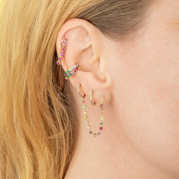 Wholesale Women's Geometric Gold Inlaid Silver Needle And Copper Earring With Double Ring Ear Buckle