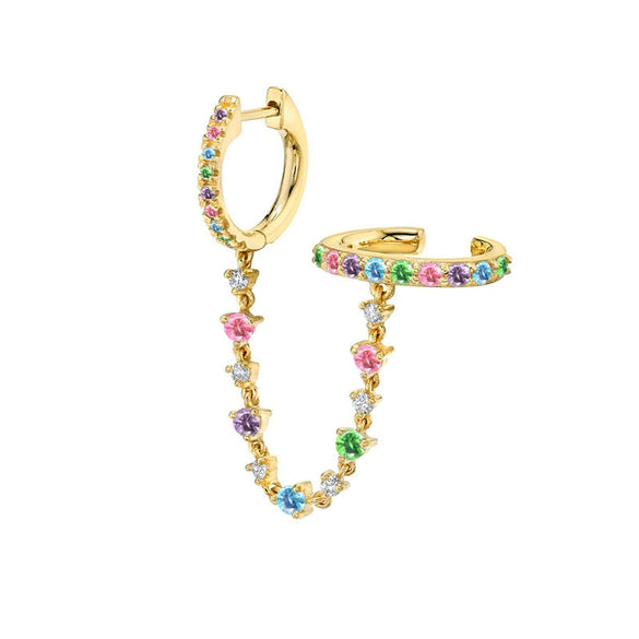 Wholesale Women's Geometric Gold Inlaid Silver Needle And Copper Earring With Double Ring Ear Buckle