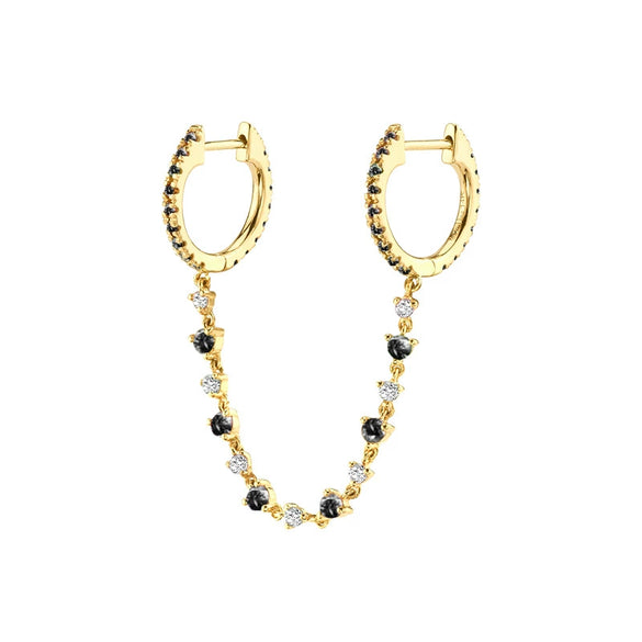 Wholesale Women's Geometric Gold Inlaid Silver Needle And Copper Earring With Double Ring Ear Buckle