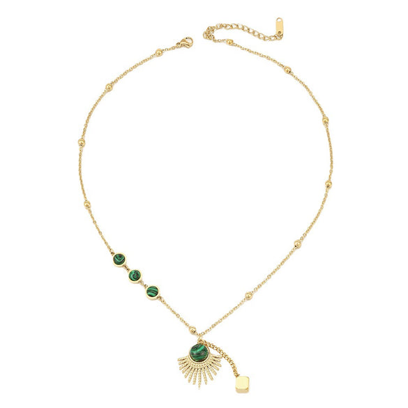 Wholesale Women's Geometric Gold Inlaid Titanium Steel Fan Pendant Necklace With Ochain