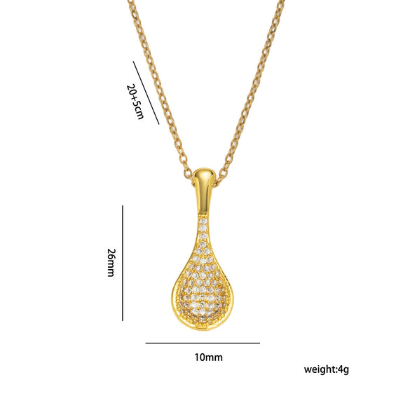 Wholesale Women's Geometric Gold Plated Copper Fanshaped Pendant Necklace With O Word Chain Light Luxury Style