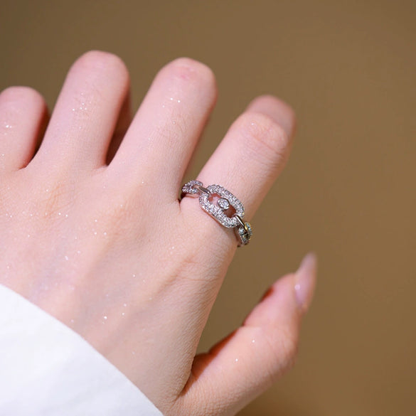 Wholesale Women's Geometric Gold Plated Copper Ring With 18K Rose Gold Plating And Full Diamond Light Luxury Design