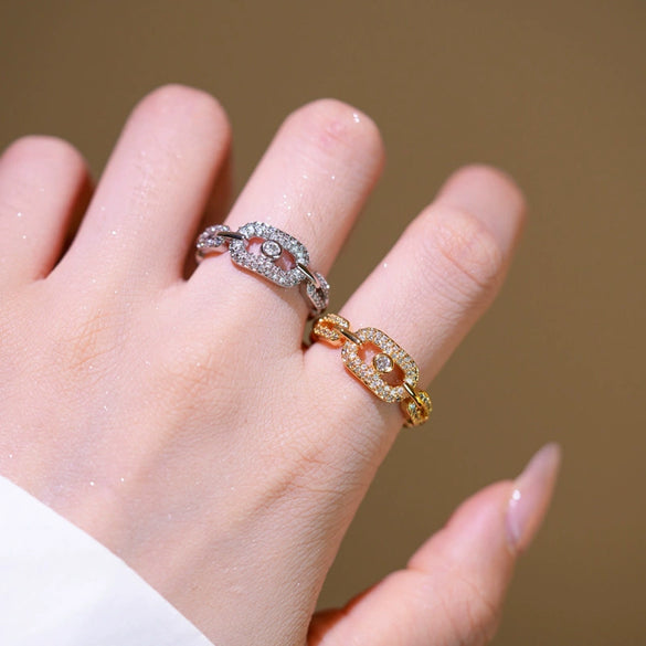 Wholesale Women's Geometric Gold Plated Copper Ring With 18K Rose Gold Plating And Full Diamond Light Luxury Design