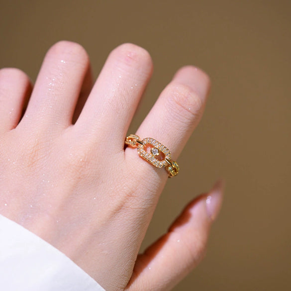 Wholesale Women's Geometric Gold Plated Copper Ring With 18K Rose Gold Plating And Full Diamond Light Luxury Design