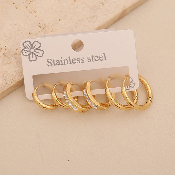 Wholesale Women's Geometric Gold Plated Rhinestone Plain Hoop Titanium Steel And Stainless Steel Earrings