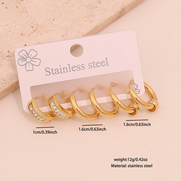 Wholesale Women's Geometric Gold Plated Rhinestone Plain Hoop Titanium Steel And Stainless Steel Earrings