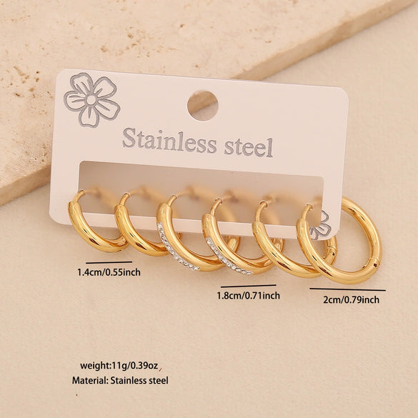 Wholesale Women's Geometric Gold Plated Rhinestone Plain Hoop Titanium Steel And Stainless Steel Earrings