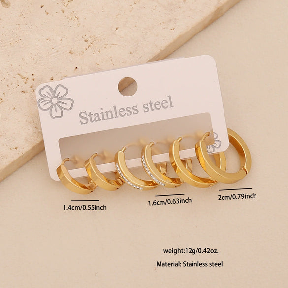 Wholesale Women's Geometric Gold Plated Rhinestone Plain Hoop Titanium Steel And Stainless Steel Earrings