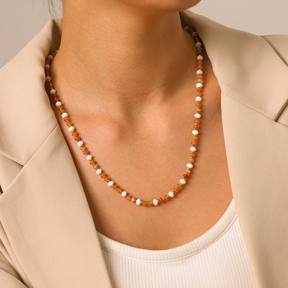 Wholesale Women's Geometric Gold Plated Stainless Steel Bead Chain Necklace