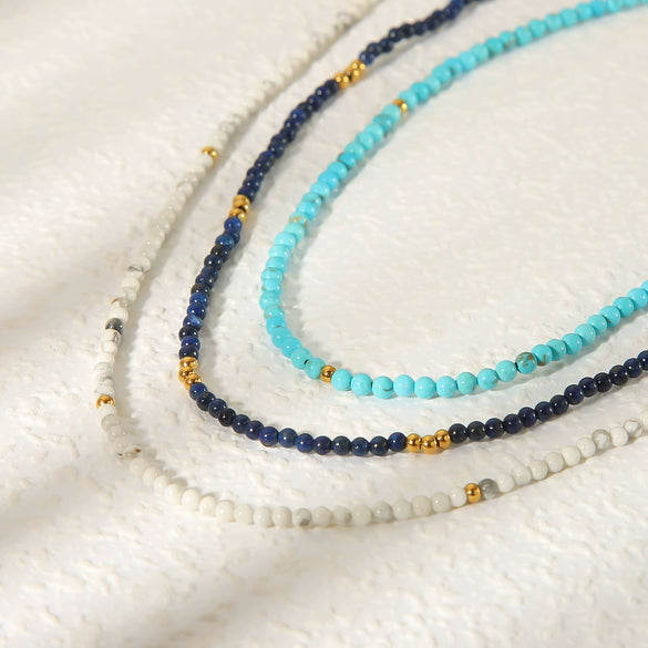Wholesale Women's Geometric Gold Plated Stainless Steel Beaded Layered Necklace With Snake Chain