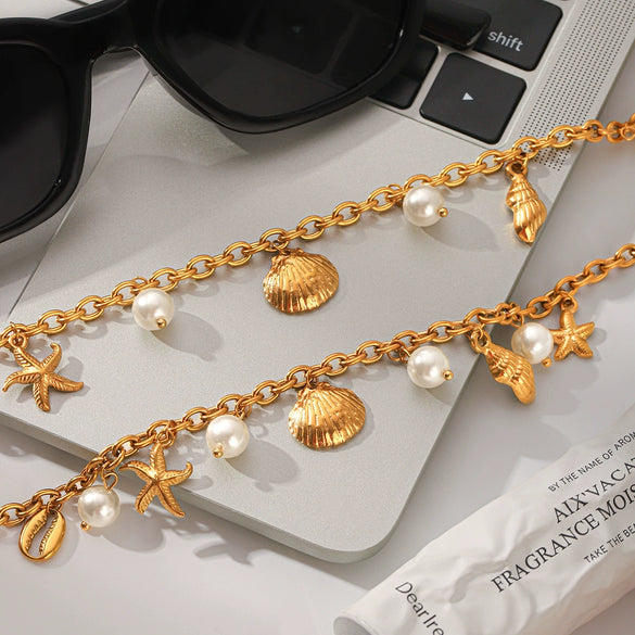 Wholesale Women's Geometric Gold Plated Stainless Steel Jewelry Bracelet And Necklace