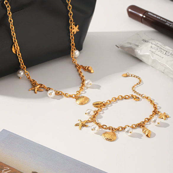Wholesale Women's Geometric Gold Plated Stainless Steel Jewelry Bracelet And Necklace