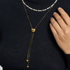 Wholesale Women's Geometric Gold Plated Stainless Steel Snake Bone Chain Heart Tassel Pullout Necklace