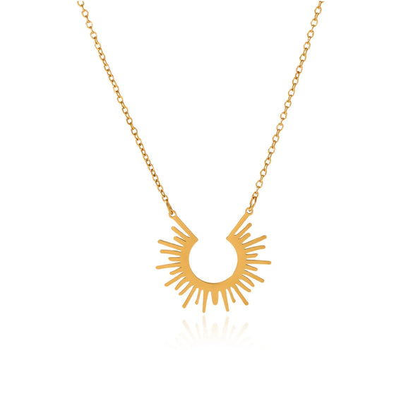 Wholesale Women's Geometric Gold Plated Stainless Steel Sunflower Pendant Necklace
