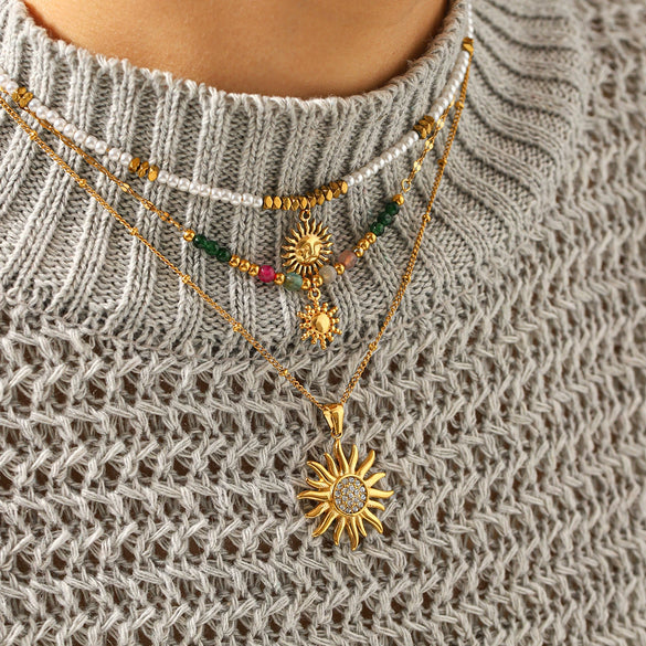 Wholesale Women's Geometric Gold Plated Stainless Steel Sunflower Pendant Necklace