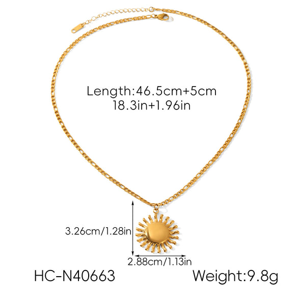 Wholesale Women's Geometric Gold Plated Stainless Steel Sunflower Pendant Necklace