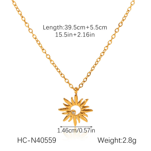 Wholesale Women's Geometric Gold Plated Stainless Steel Sunflower Pendant Necklace