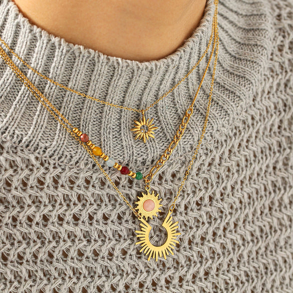 Wholesale Women's Geometric Gold Plated Stainless Steel Sunflower Pendant Necklace
