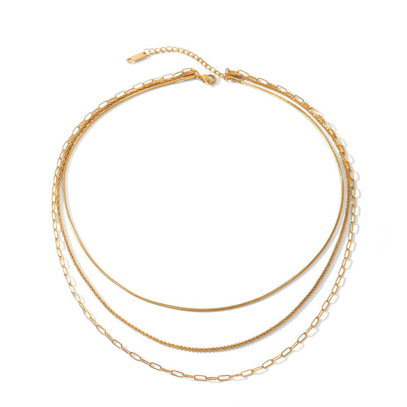 Wholesale Women's Geometric Gold Plated Stainless Steel Threelayer Cross Clavicle Chain Necklace