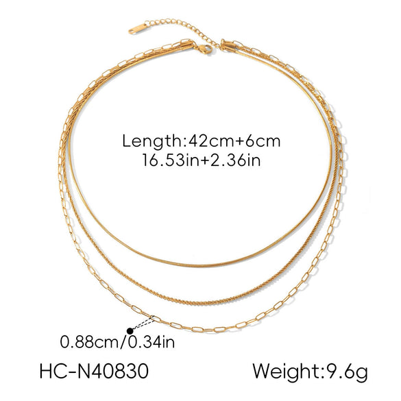 Wholesale Women's Geometric Gold Plated Stainless Steel Threelayer Cross Clavicle Chain Necklace