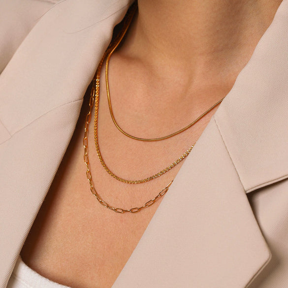 Wholesale Women's Geometric Gold Plated Stainless Steel Threelayer Cross Clavicle Chain Necklace