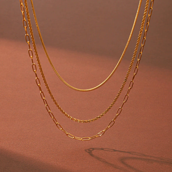 Wholesale Women's Geometric Gold Plated Stainless Steel Threelayer Cross Clavicle Chain Necklace