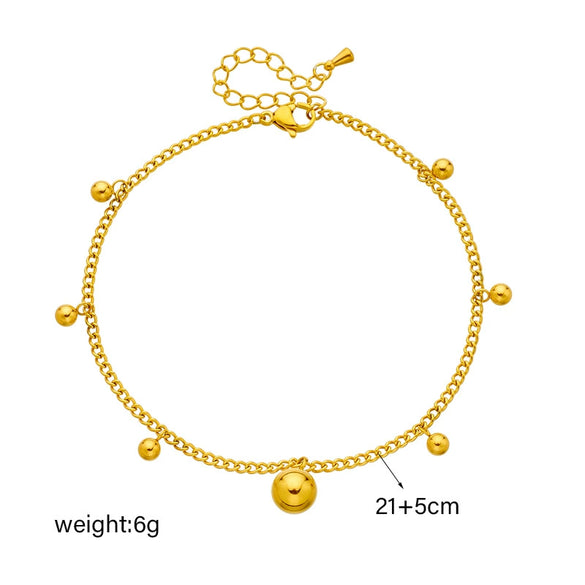 Wholesale Women's Geometric Goldplated Titanium Steel Ball Anklet Accessories