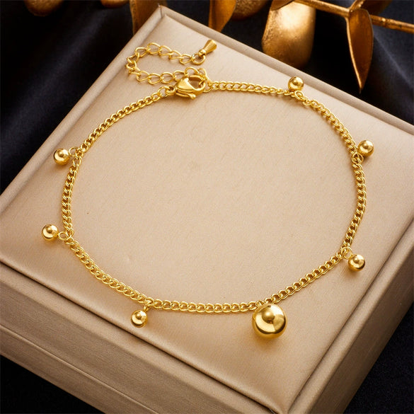 Wholesale Women's Geometric Goldplated Titanium Steel Ball Anklet Accessories