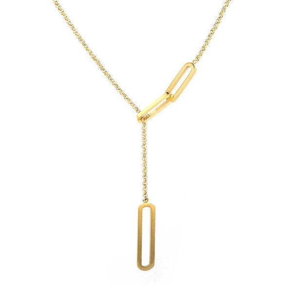 Wholesale Women's Geometric Goldplated Titanium Steel String Of Pearls Tassel Necklace Pendant Sweater Chain Accessories