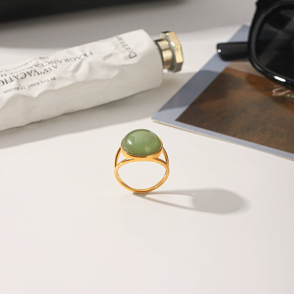 Wholesale Women's Geometric Green Aventurine Stone Ring Made Of Stainless Steel With Electroplating
