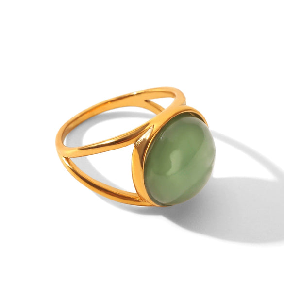 Wholesale Women's Geometric Green Aventurine Stone Ring Made Of Stainless Steel With Electroplating