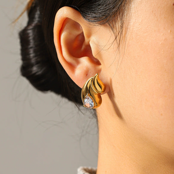 Wholesale Women's Geometric Hammered Stainless Steel Electroplated Water Drop Earrings