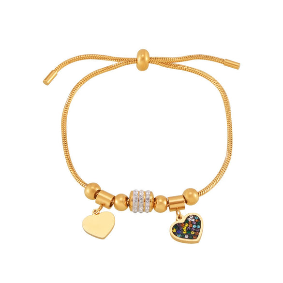 Wholesale Women's Geometric Heart Diamondencrusted 316L Stainless Steel 18K Gold Plated Love Bracelet Jewelry