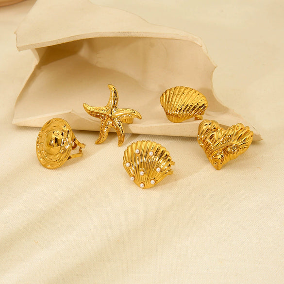 Wholesale Women's Geometric Heart Flower Rhombus Animal Zodiac Stainless Steel 18K Gold Plated Ring Jewelry