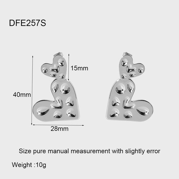 Wholesale Women's Geometric Heart Pendant Earrings Stainless Steel 18K Gold Plated Hammered Irregular Jewelry